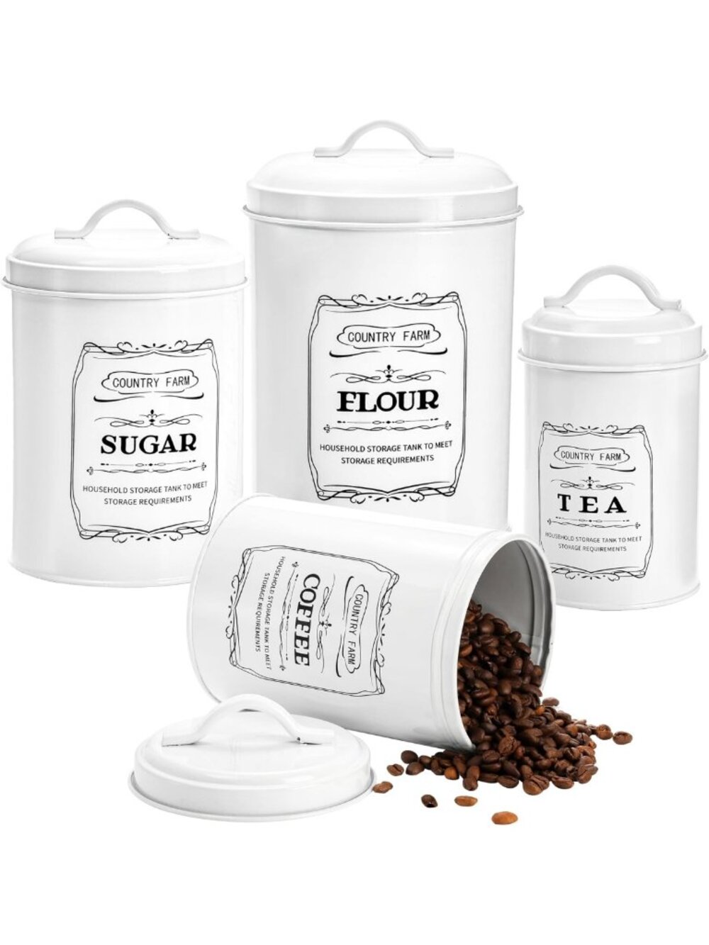 Airtight Kitchen Canister Set of 4 - Coffee, Tea, Sugar, Flour Storage Jars